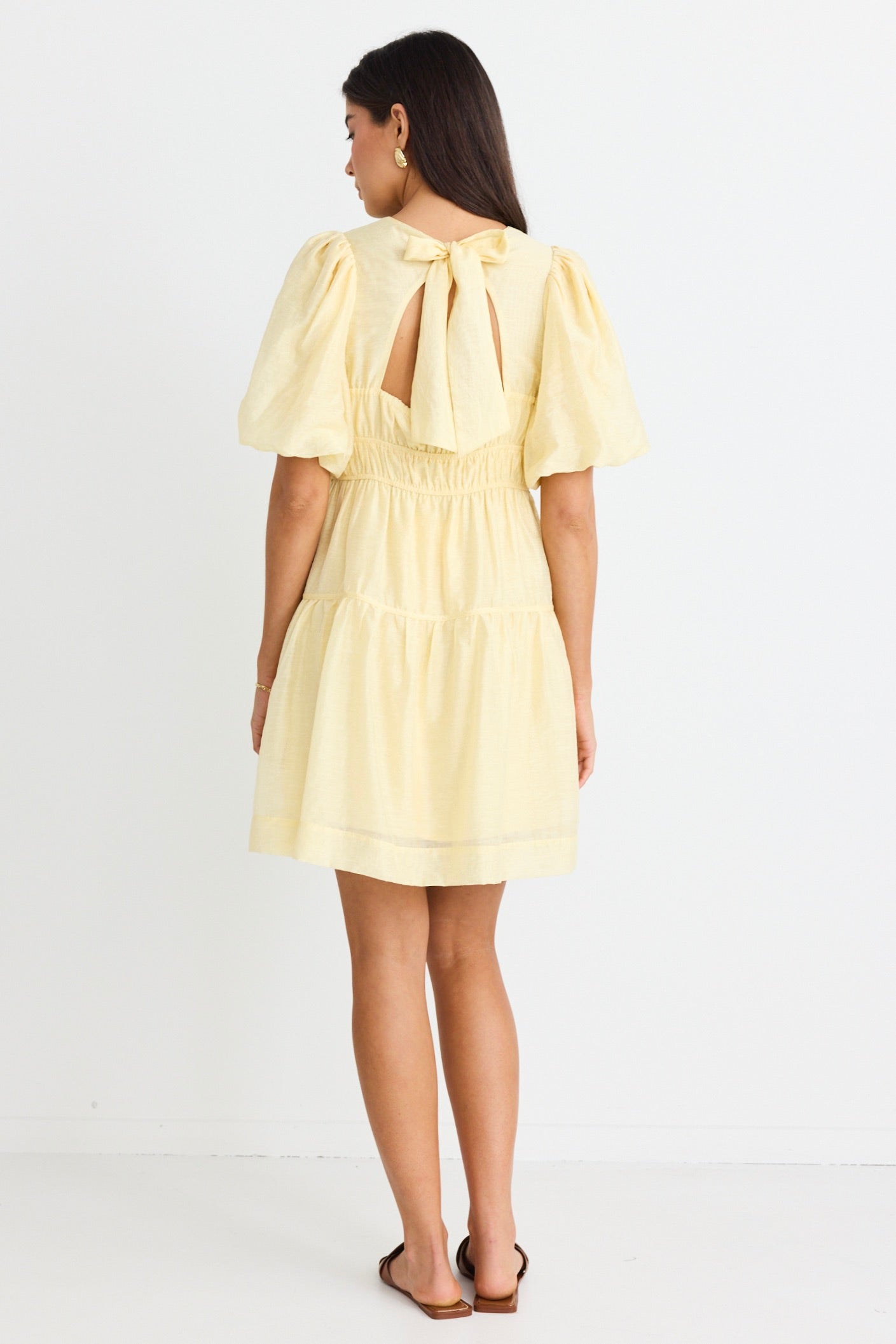 Stylish Axel Butter Puff Sleeve Bow Back Mini Dress for Women | Flirty Party & Date Night Outfit | Perfect for Cocktail Dresses, Summer Weddings & Special Occasions