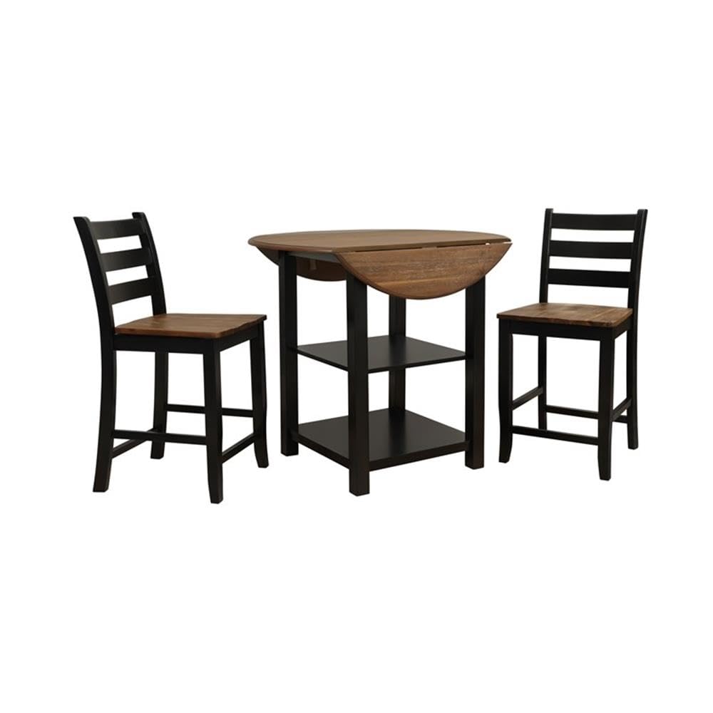 Powell Furniture Linon Cain Wood 3-Piece Dining Counter Set in Black - Perfect for Small Spaces, Breakfast Nooks & Modern Kitchens