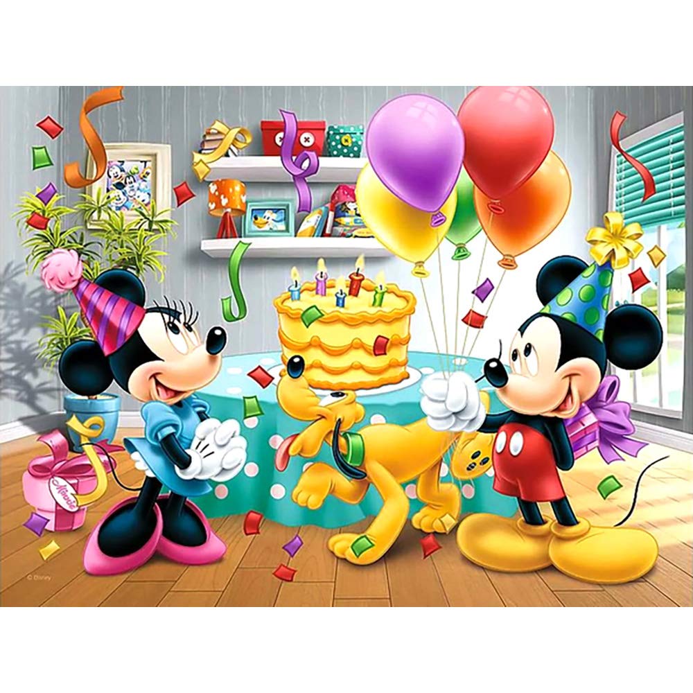 5D Diamond Painting Kit - Happy Birthday Mouse Pluto Cake with Colorful Balloons - Full Drill DIY Cross Stitch Art Craft - Includes Tools (11.81x15.75 Inch) - Perfect for Home Wall Decor, Gift Giving & Relaxing Hobby Activity