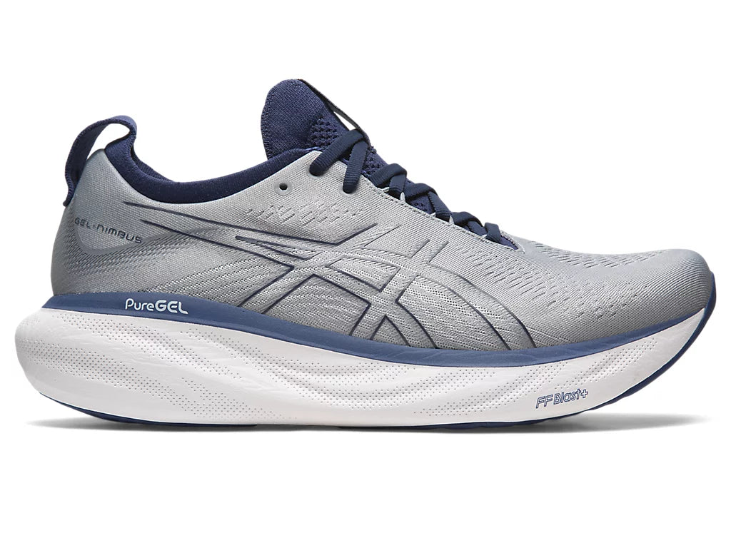 Asics Men's GEL-NIMBUS 25 Running Shoes - Sheet Rock/Indigo Blue - Premium Cushioned Road Running Sneakers for Men - Perfect for Long Distance Running, Jogging & Gym Workouts