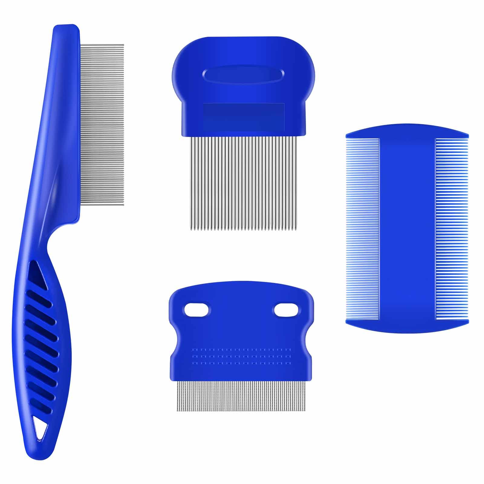 Brillirare 4 Pack Flea & Lice Comb Set - Stainless Steel Pet Grooming Combs with Rounded Teeth for Dogs & Cats | Double Sided Professional Tear Stain Remover & Dematting Tool for Small, Medium & Large Pets | Perfect for Home Grooming & Pet Salon Use