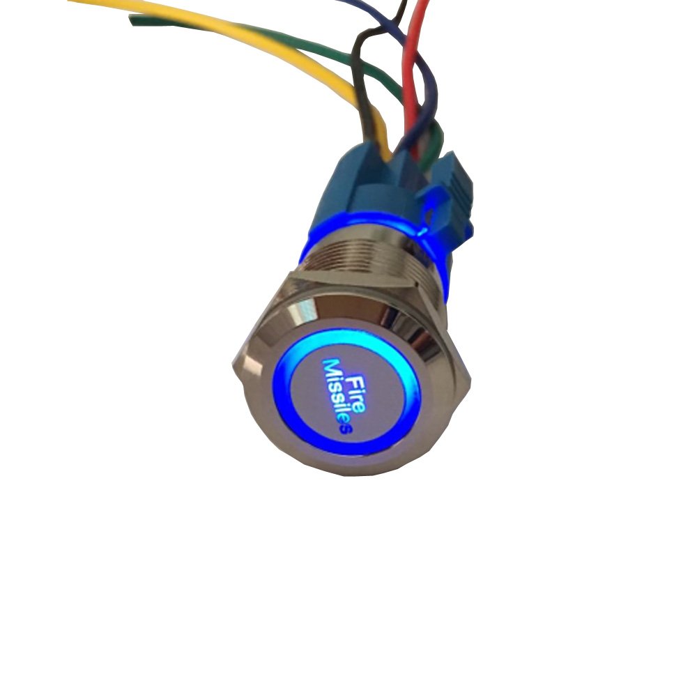 ESUPPORT 12V Momentary Push Button Switch - Blue LED Light, Metal Toggle, 19mm Socket Plug for Car, Vehicle, Boat & Marine Use - Perfect for Headlights, Fire Missiles & DIY Projects
