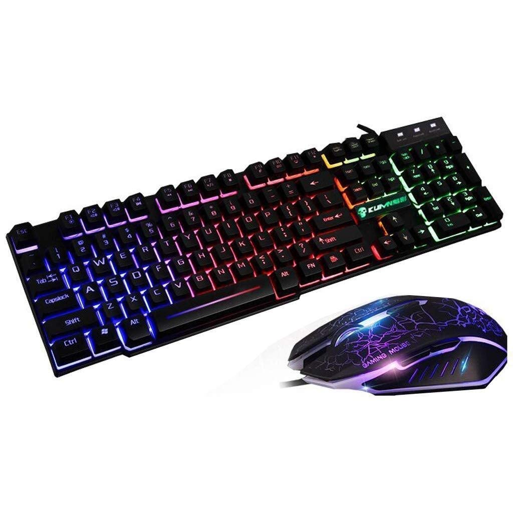 Rainbow LED Backlit Gaming Keyboard and Mouse Combo Set - Ergonomic USB Wired Keyboard with RGB Mouse & Mouse Pad for PC, Laptop, Mac - Perfect for Gaming, Office Work, and Typing