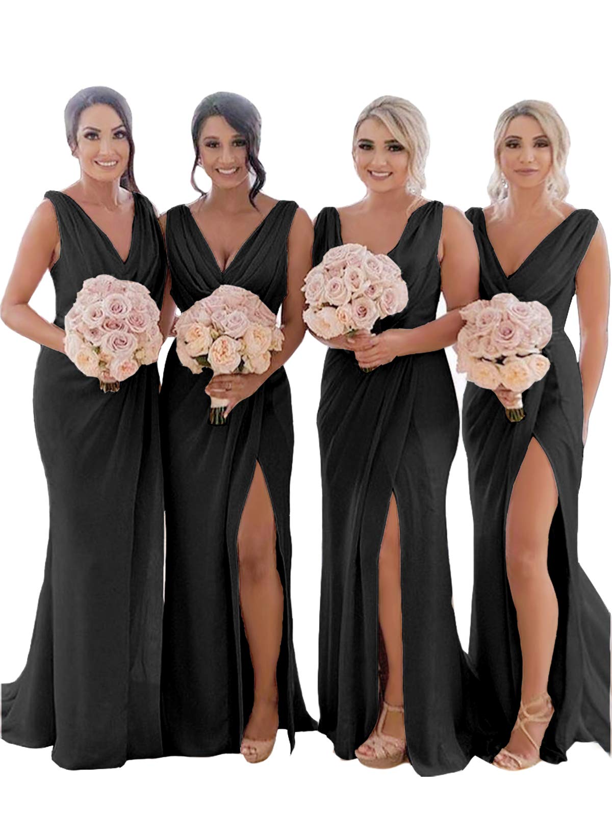 Elegant BOLENSYE Women's Pleated Chiffon Bridesmaid Dress with High Slit - Formal Evening Gown for Weddings, Prom & Special Occasions