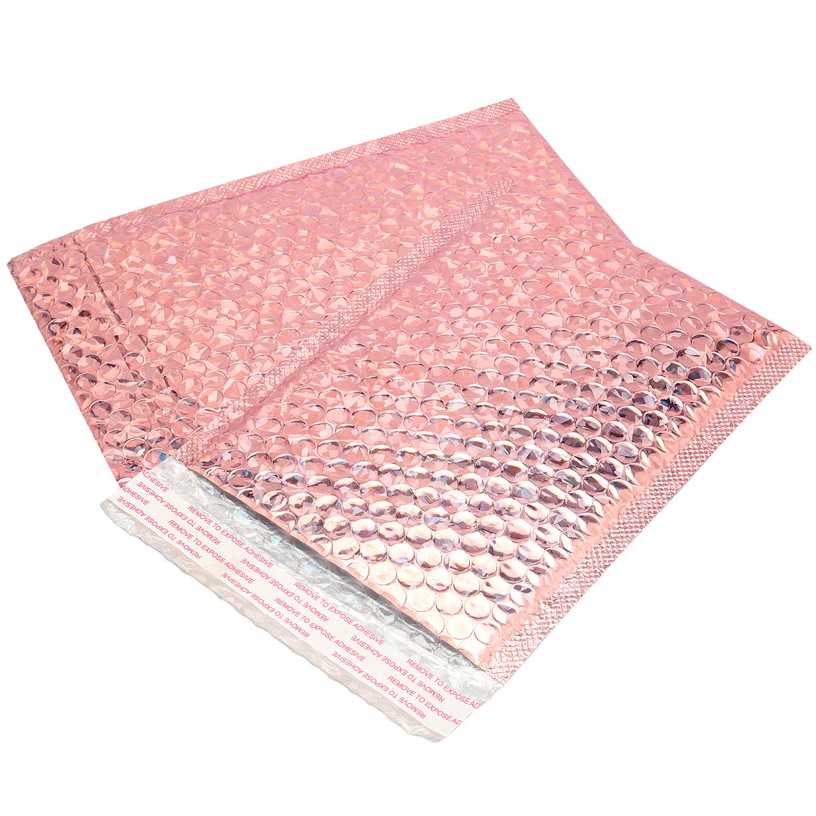 SEUNMUK 50 Pack Rose Gold Holographic Bubble Mailers 11x7 Inch - Self-Sealing Padded Shipping Envelopes for Ecommerce, Jewelry, Small Items | Waterproof Protective Packaging for Online Stores, Gifts, Returns
