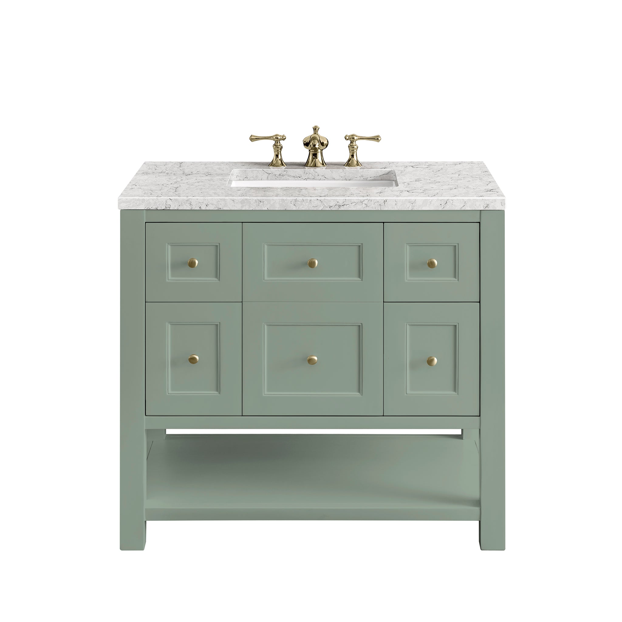 Breckenridge 36 Inch Single Bathroom Vanity with Smokey Celadon Finish & 3CM Eternal Jasmine Pearl Countertop - Perfect for Modern Master Bathrooms and Powder Rooms