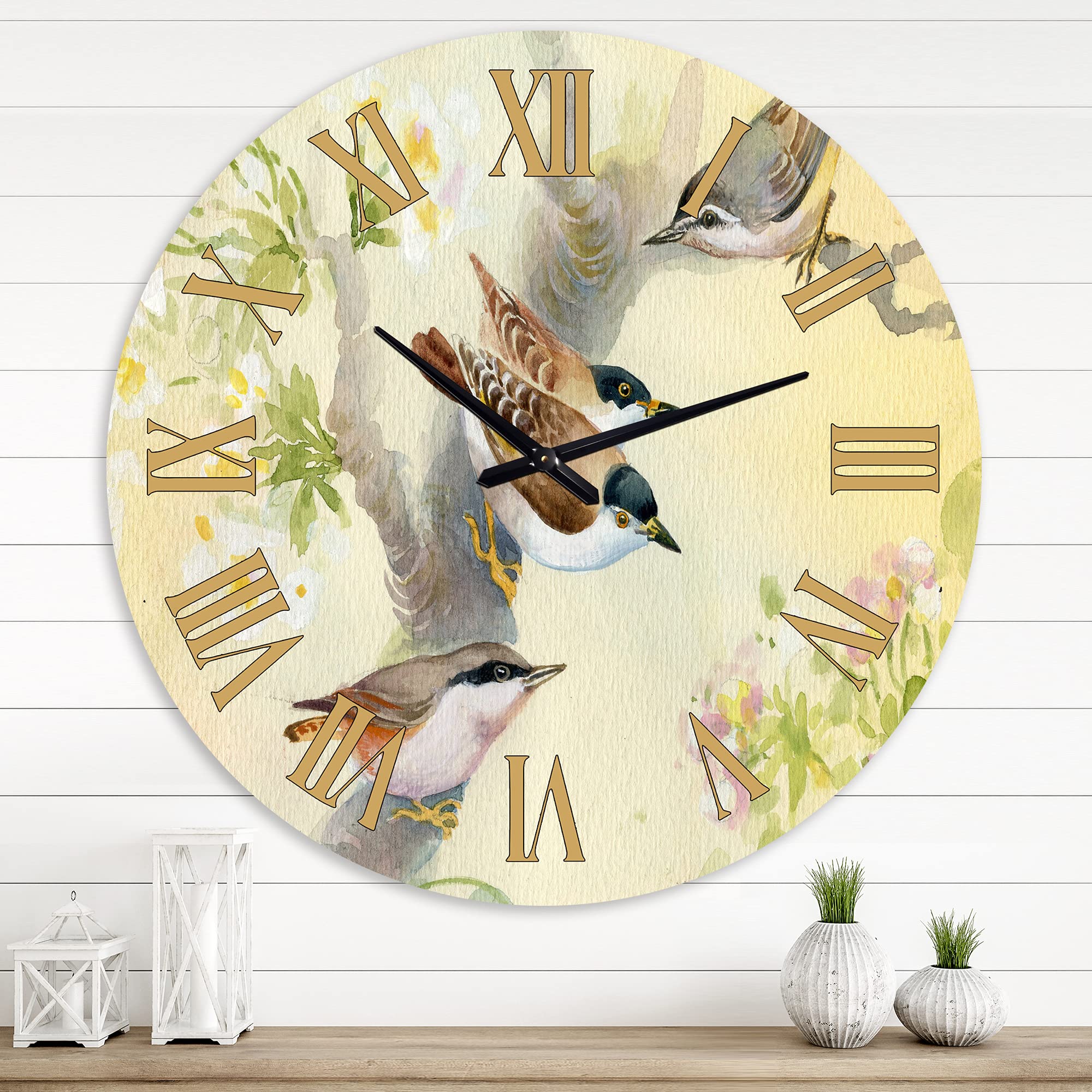 Large Traditional Wall Clock 'Birds On A Blossoming Apple Tree' - Vintage Farmhouse Decor for Bedroom, Living Room & Office - Silent Non-Ticking Clock for Peaceful Home Atmosphere