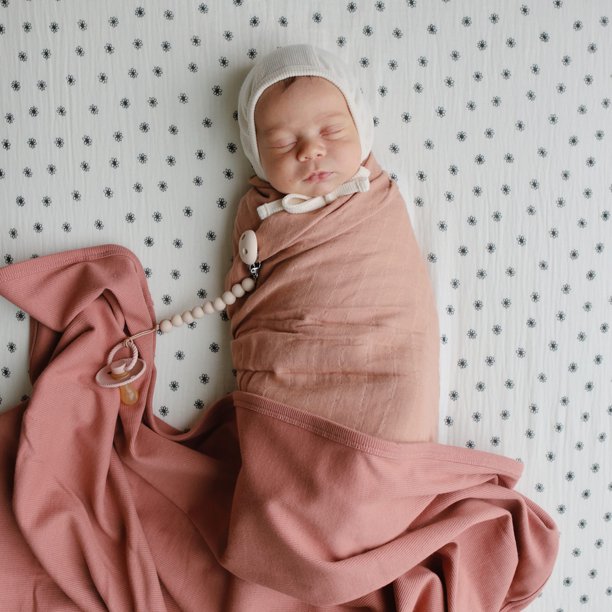 Mushie Ultra Soft Baby Blanket - 100% Cotton & Elastane Ribbed Receiving Blanket for Newborns | 35x35 Inch Swaddle & Stroller Cover | Perfect for Nursery, Travel & Photo Shoots (Blush Pink)