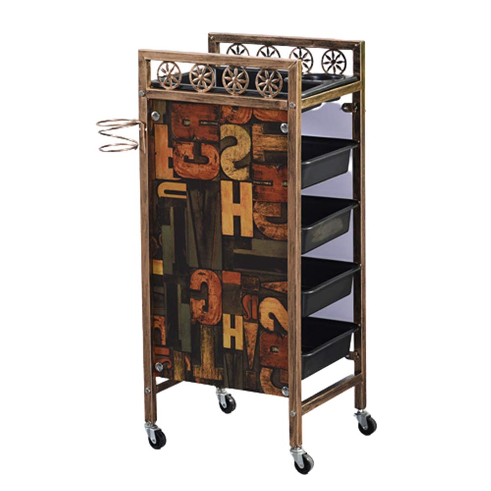 Vintage Gold Mobile Salon Hairdressing Trolley - 4-Tier Multifunctional Barber Storage Cart with Drawers, Hair Dryer Holder & Styling Organizer for Beauty Salon, SPA & Home Use | Perfect for Hair Coloring Tools, Styling Products & Salon Equipment Storage