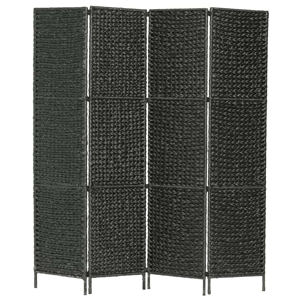 4-Panel Black Water Hyacinth Room Divider Screen - 60.6