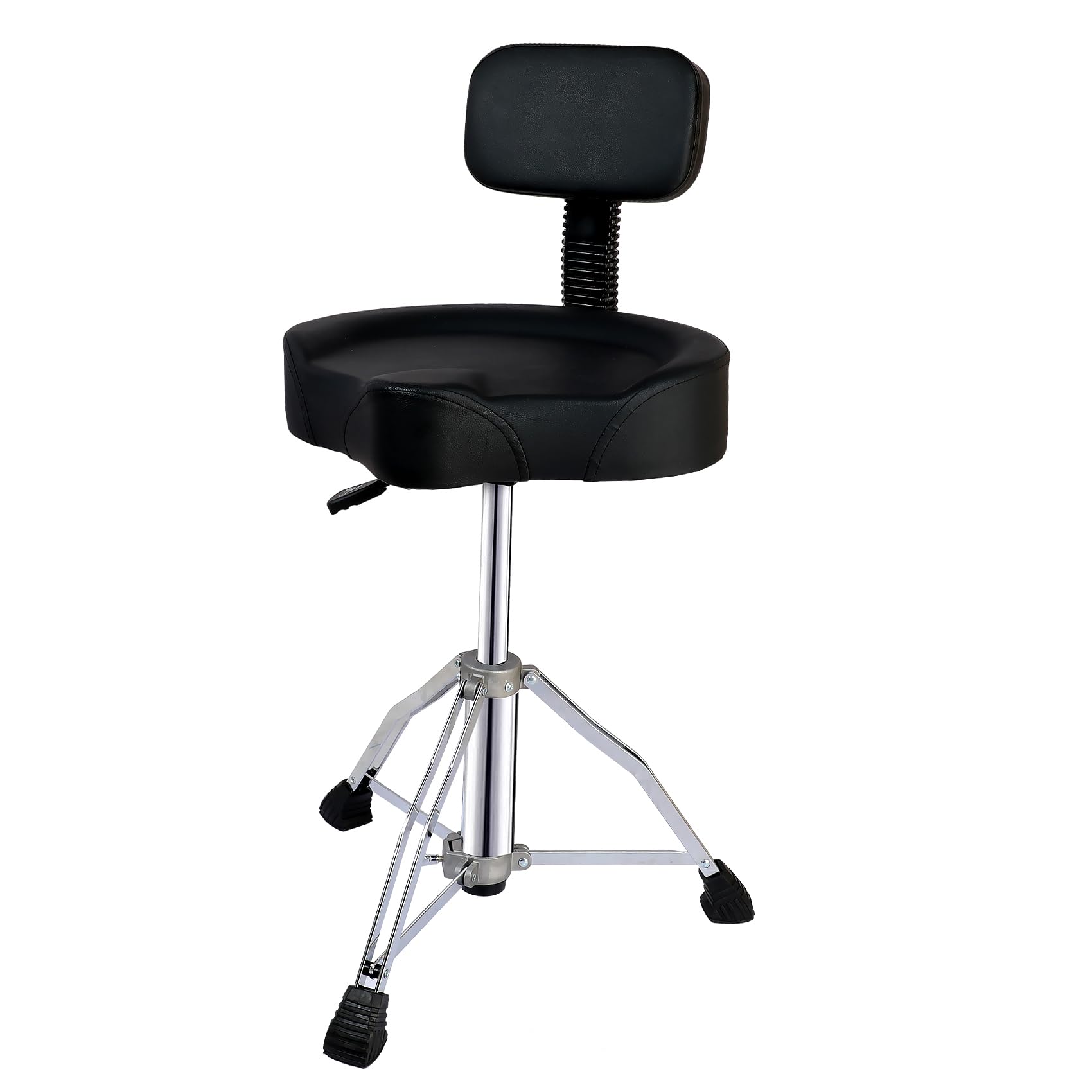 Adjustable Hydraulic Drum Throne with Backrest - Padded Memory Foam Saddle Seat, Stable Bass & Height Adjustment for Drummers & Guitar Players - Perfect for Live Performances, Studio Sessions & Home Practice (Black)