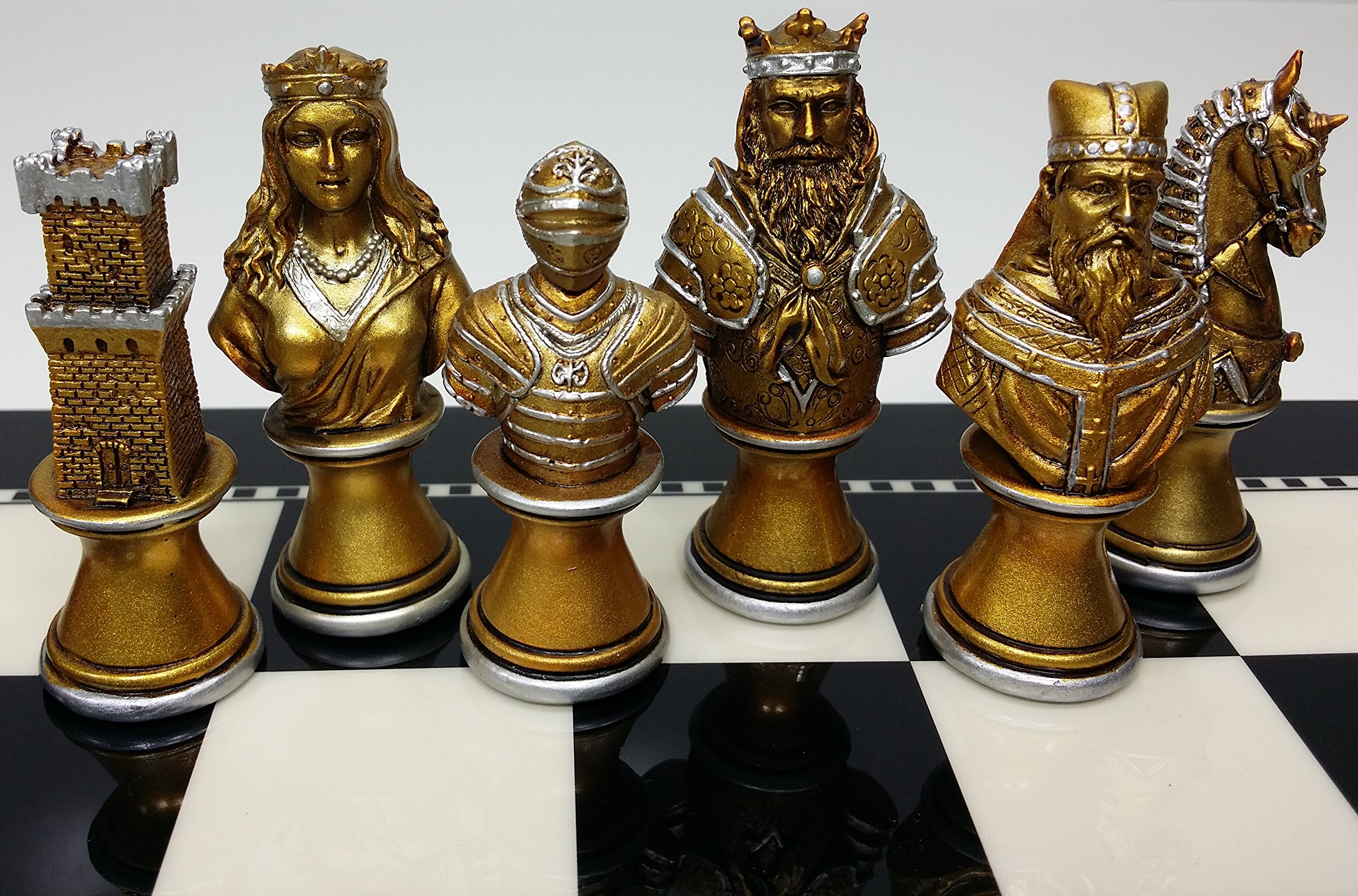 Medieval Crusades Knight Chess Set - Gold & Silver Busts with 15