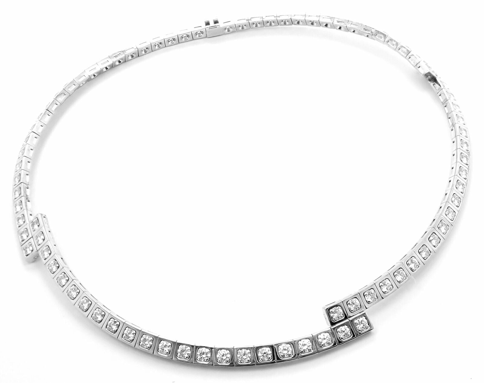 Authentic Cartier Tectonique 18k White Gold Diamond Tennis Necklace - Luxury Jewelry for Women, Elegant Gift for Anniversary & Special Occasions