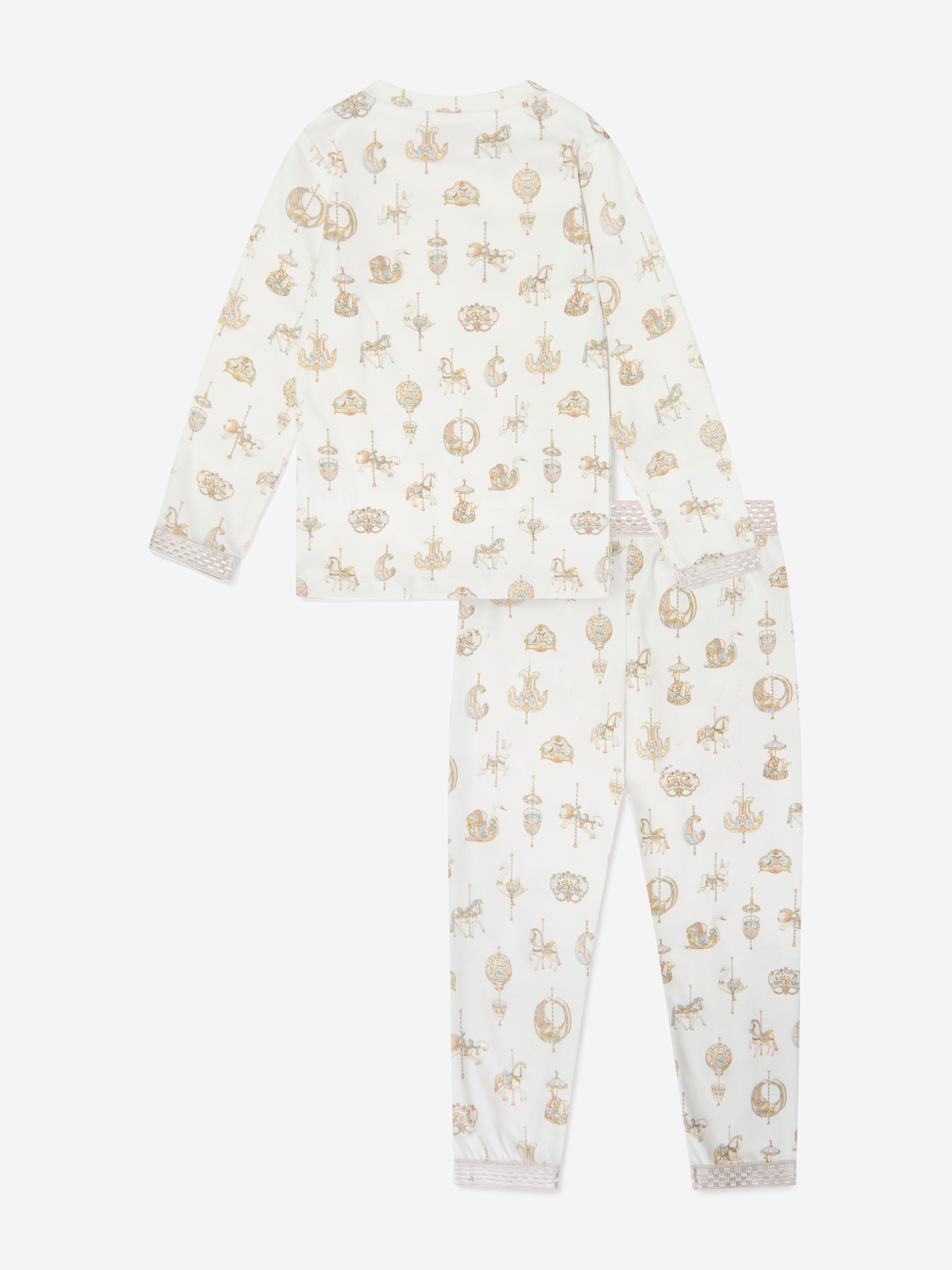 Atelier Choux Premium Kids Carousel Loungewear Set - Soft Cotton White Pajamas for Boys & Girls | Perfect for Sleepovers, Nursery & Cozy Bedtime