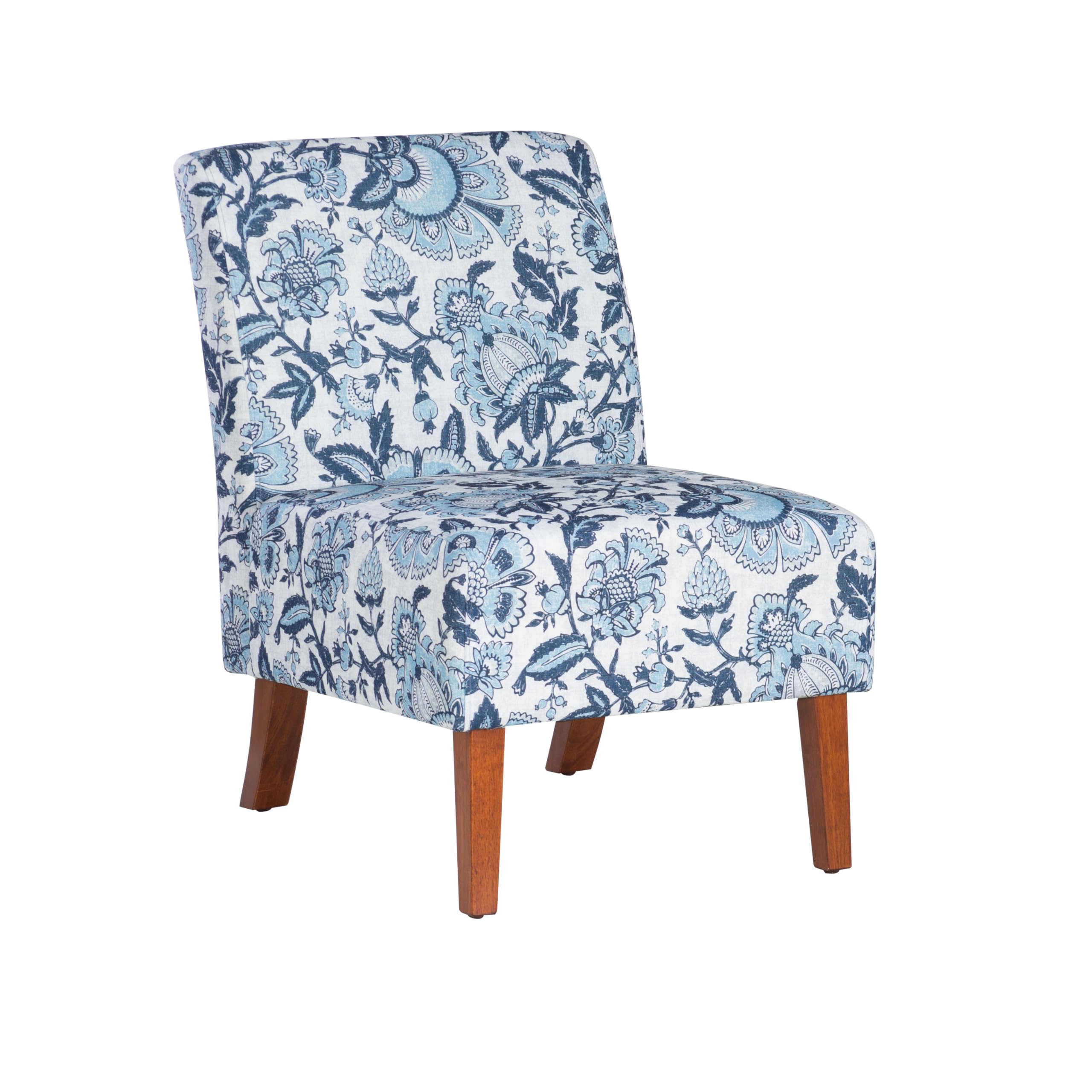 Linon Lily Blue and White Floral Paisley Upholstered Accent Chair - Stylish Home Decor for Living Room, Bedroom & Office - Perfect Reading Chair and Lounge Seating