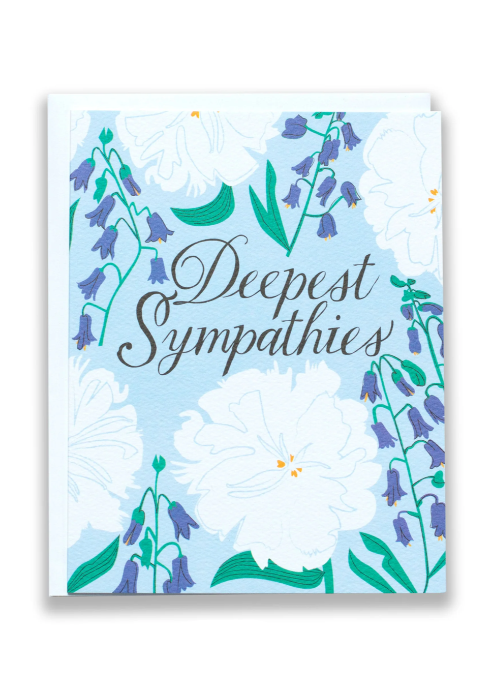 Sympathy Card with White & Blue Floral Design - Thoughtful Condolence Greeting Card for Funeral, Memorial Service & Bereavement Gifts