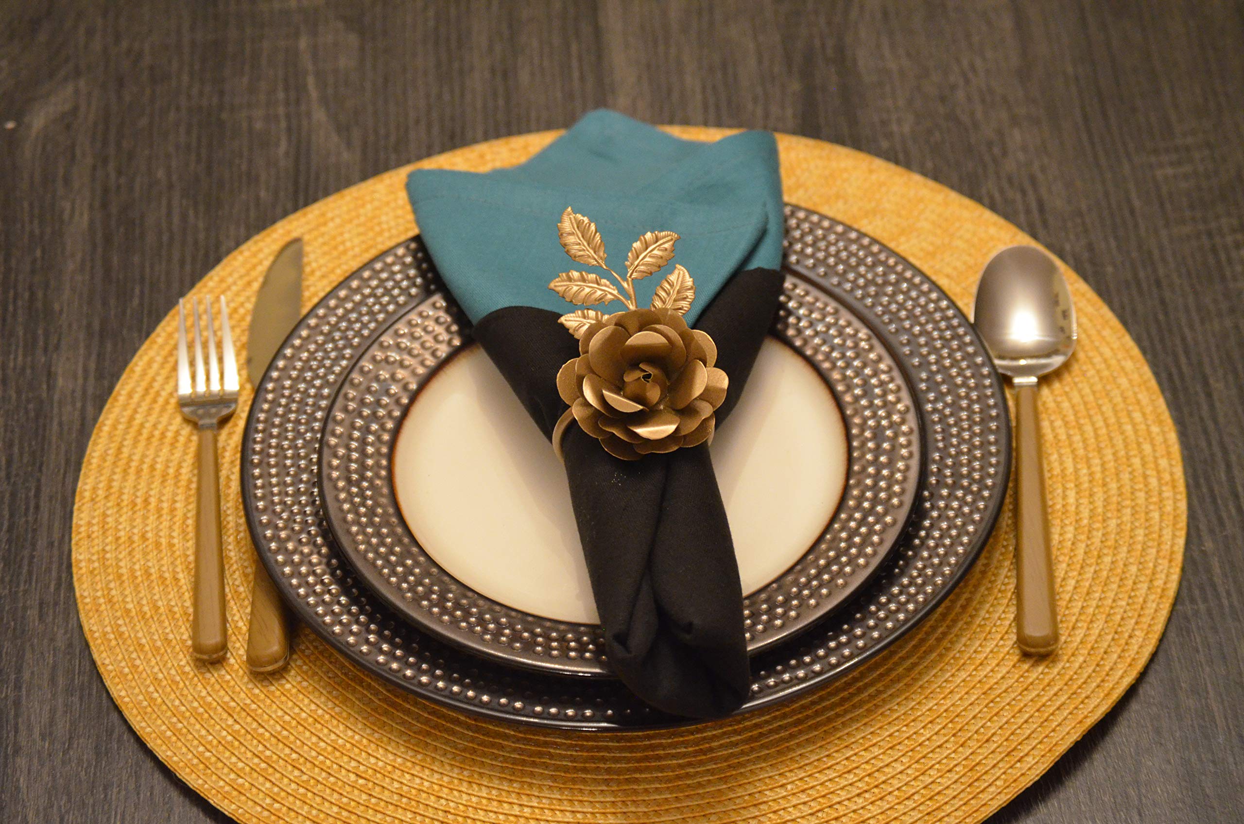 Elegant Golden Rose Napkin Rings Set of 8 - Perfect for Wedding, Party, and Holiday Table Decorations