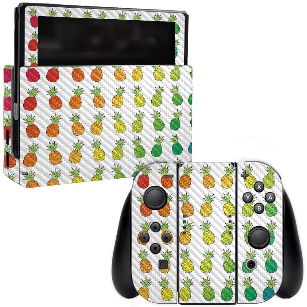 MightySkins Carbon Fiber Skin for Nintendo Switch - Rainbow Pineapples Design | Protective & Durable Textured Vinyl Cover | Easy to Apply, Remove & Change Styles | Made in USA | Perfect for Gaming Protection & Customization