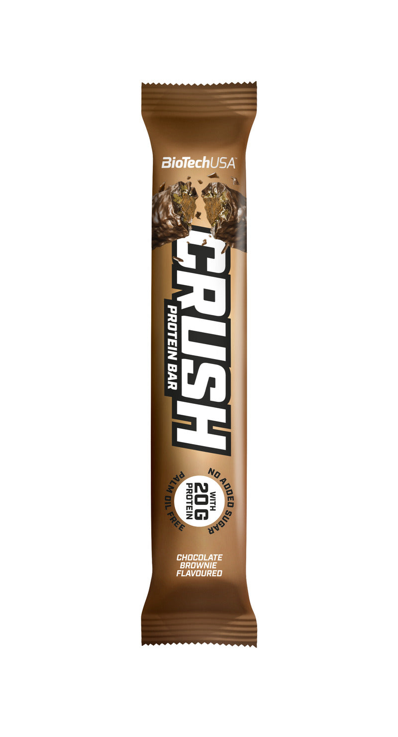 BioTechUSA Crush Bar - Chocolate Brownie Protein Snack, 12 Pack (64g Each) | High Protein Energy Bar for Workout Recovery, Gym & Healthy On-the-Go Snacking