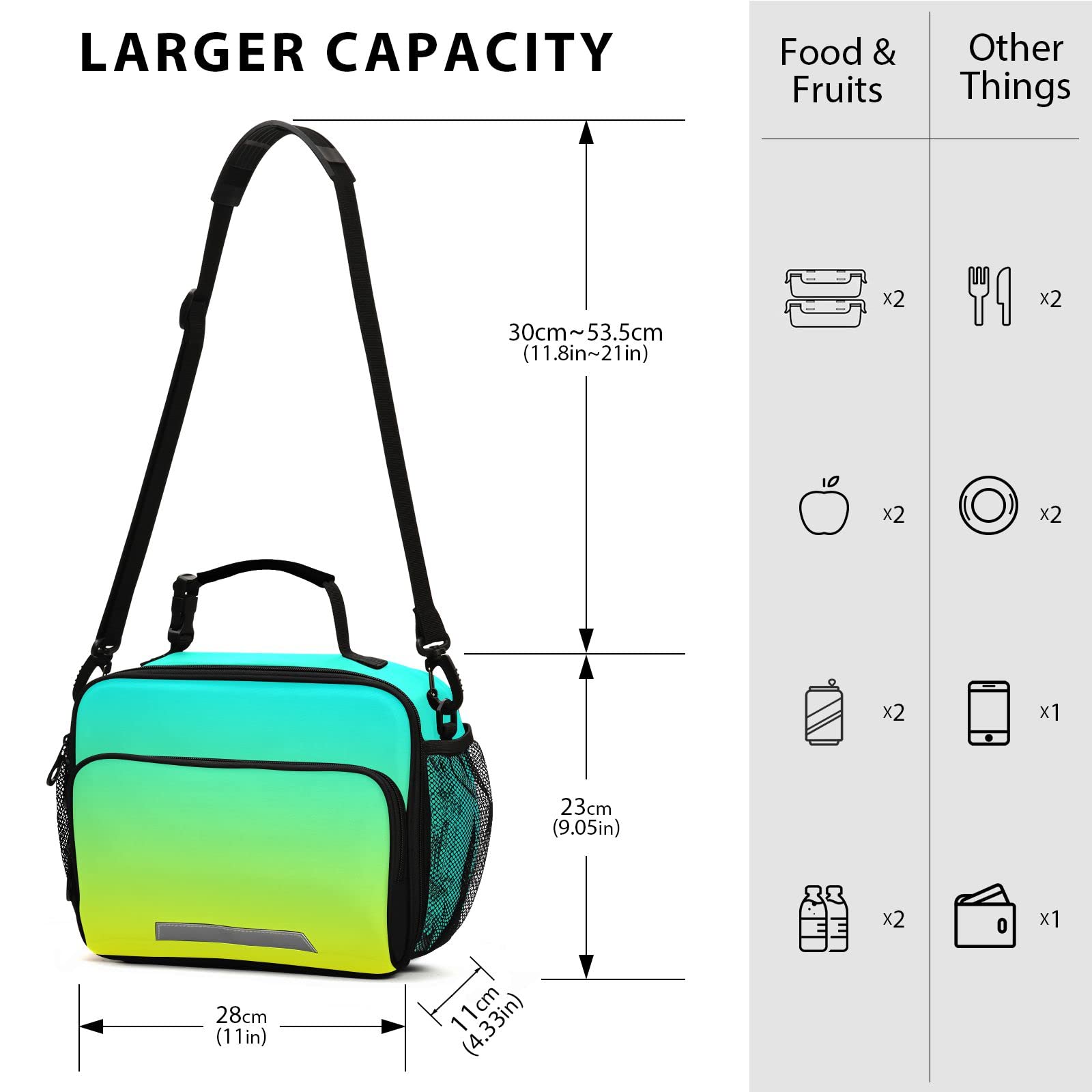 Yellow Turquoise Insulated Reusable Lunch Box for Kids - School Lunch Bag for Boys & Girls, Adults - Perfect for Work, Picnics & Outdoor Activities