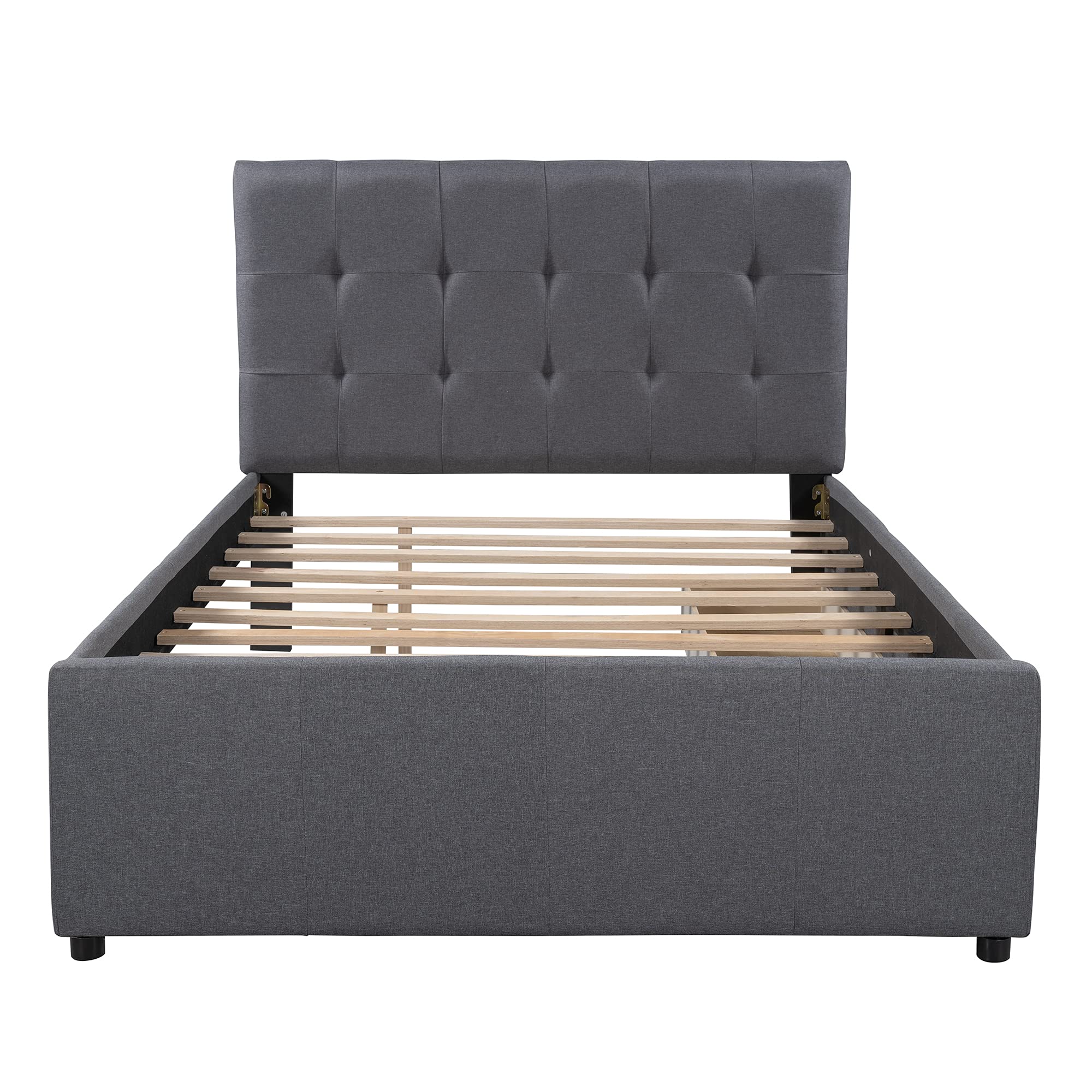 RUNNA Full Size Upholstered Platform Bed Frame with Headboard & 2 Storage Drawers - No Box Spring Needed Linen Daybed for Kids & Teens - Perfect for Small Bedrooms, Guest Rooms & Dormitories