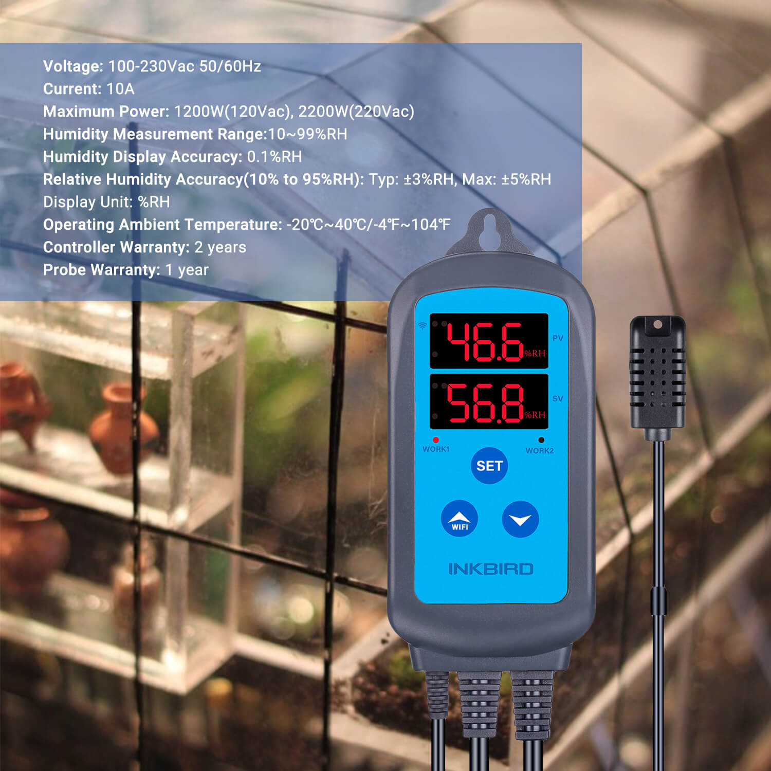 Smart WiFi Humidity Controller IHC 200 - Digital Thermostat for Home, Greenhouse & Wine Cellar - Monitor & Adjust Humidity Remotely via App