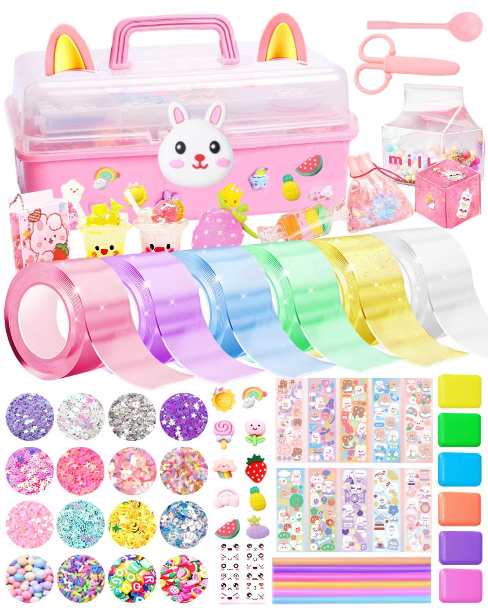 Cute Bunny Nano Bubble Tape Kit for Kids - Squishy Maker Toy for Girls 4-13 - Fun Stress Relief & Sensory Play