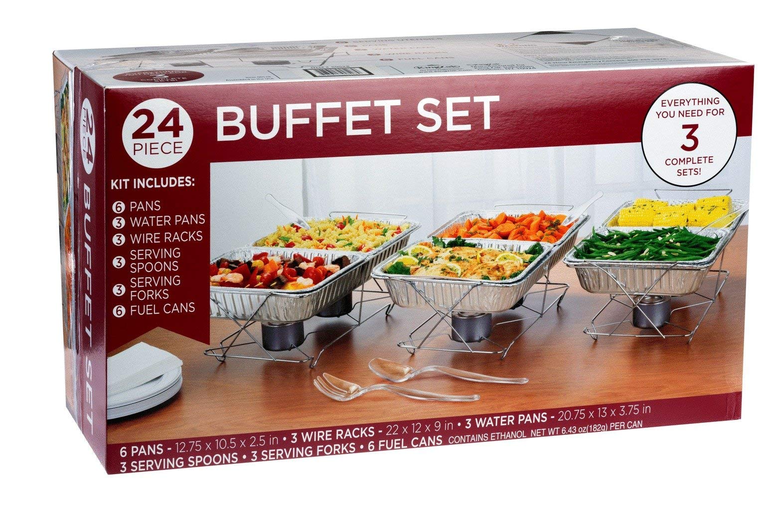 24-Piece Disposable Party Serving Kit with Chafing Dish & Buffet Set - Includes Serving Utensils for Weddings, Catering & Events - Perfect for Home Parties, Office Gatherings & Outdoor Celebrations