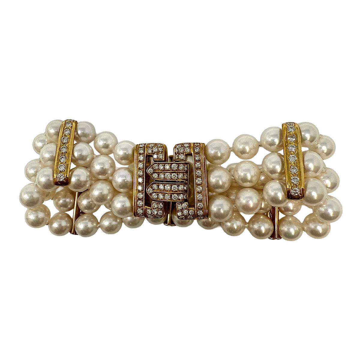 3 Strand Pearl Bracelet with 18K Gold Clasp & Diamonds - Elegant Jewelry for Women, Perfect for Weddings, Parties & Special Occasions