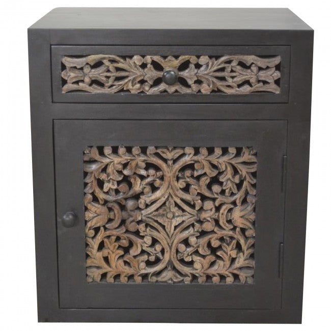 Exquisite Dynasty Carved Jali Panel Side Table - Handcrafted Wooden End Table with Intricate Design - Perfect for Living Room, Bedroom, or Patio Decor