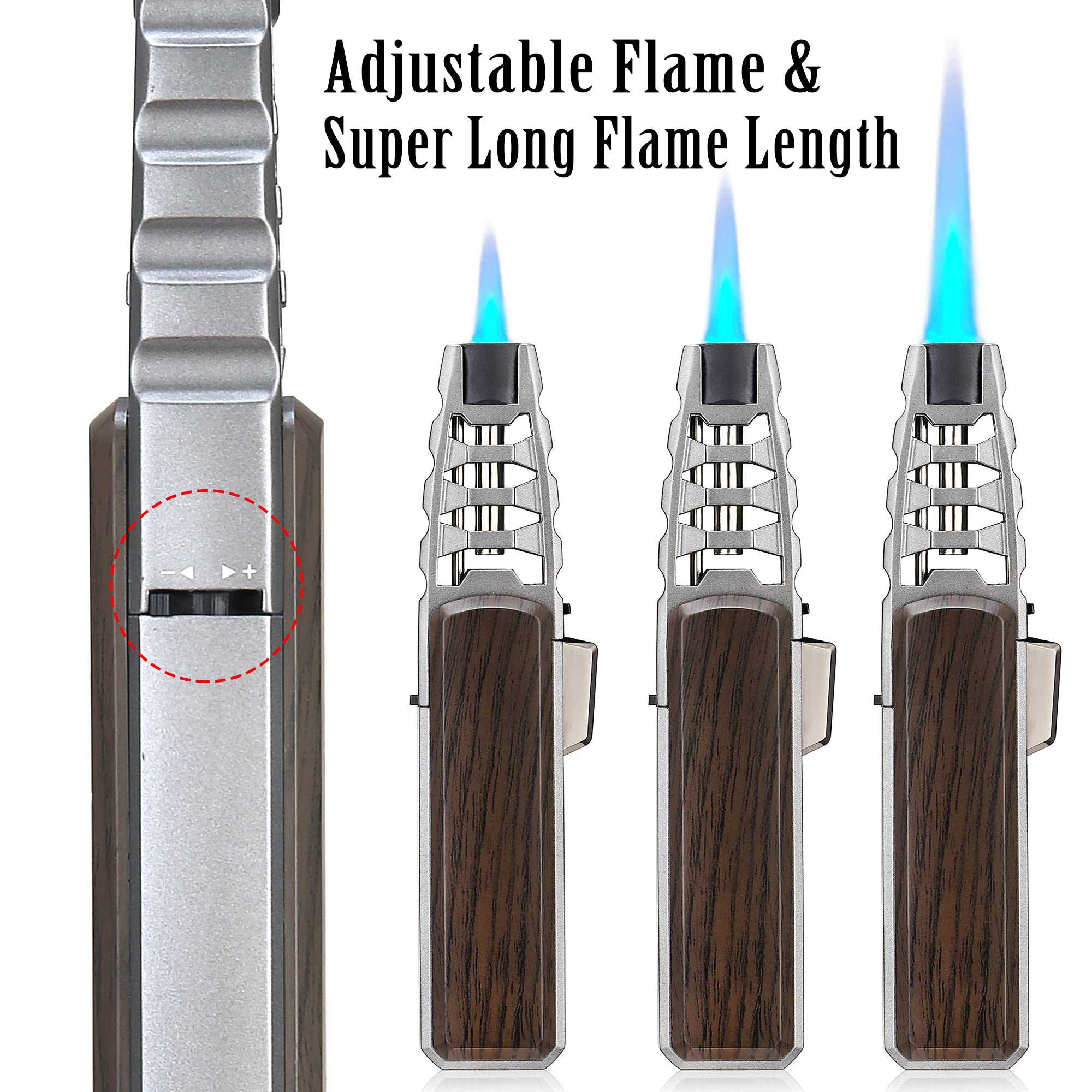 Jet Torch Butane Lighter - Refillable Windproof Lighter with Solar Beam Torch Flame for Candle Lighting, Camping, BBQ & Kitchen Use - Gift Box Included (Butane Not Included) - Brown