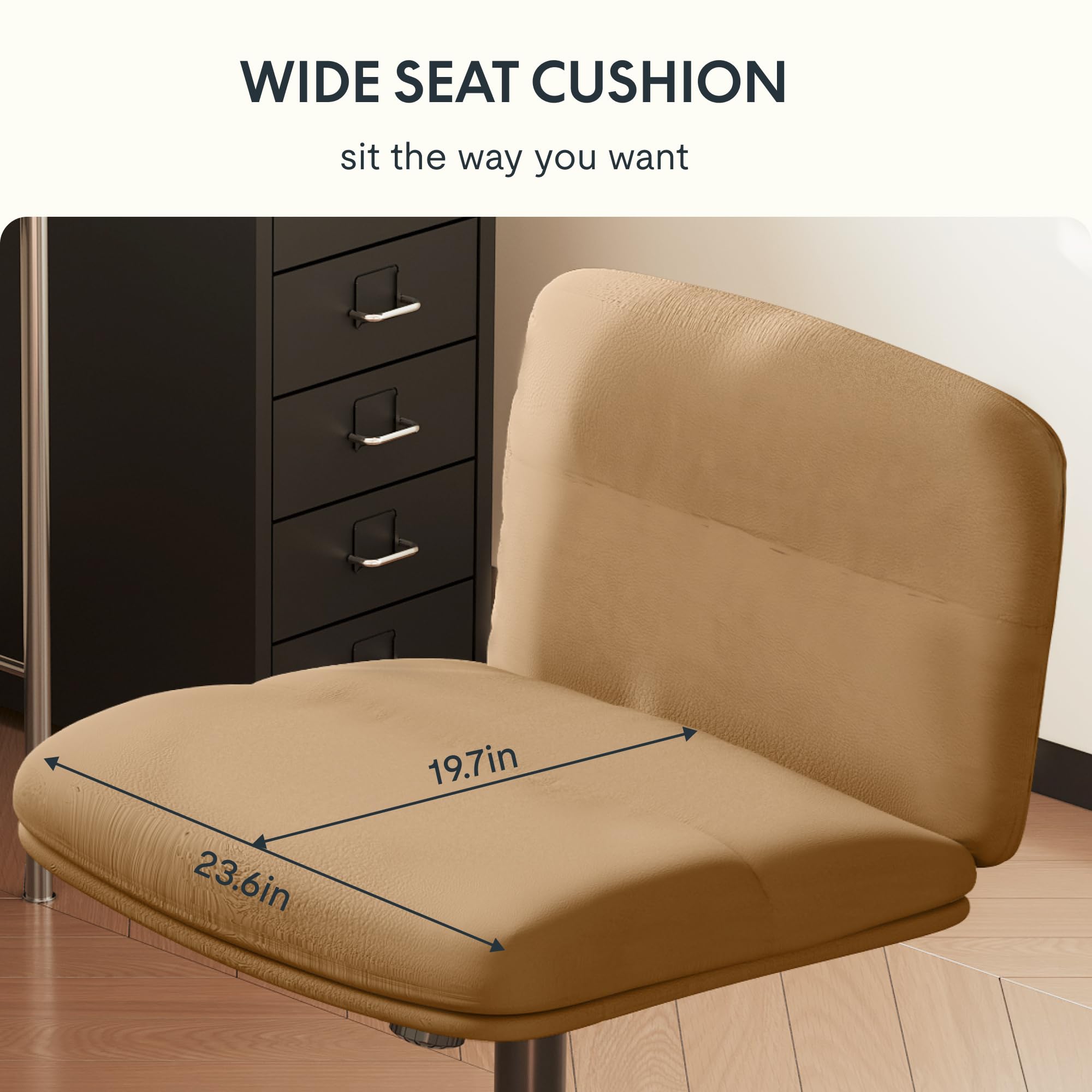 FlexiSpot Ergonomic Cross-Legged Office Chair with Wheels - Armless Vanity Desk Chair for Home & Office, Wide Cushioned Seat in Coffee Brown - Perfect for Makeup Stations, Work Desks & Reading Nooks