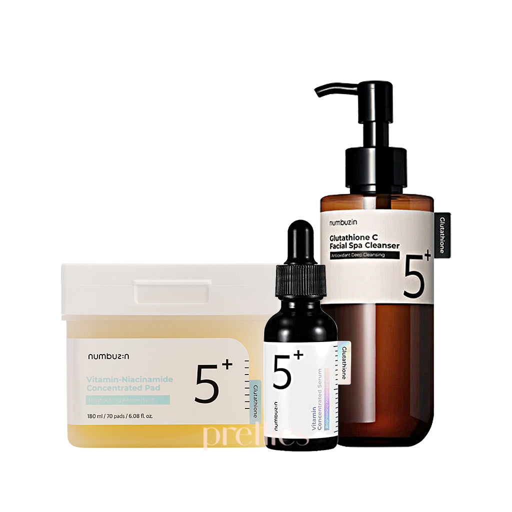 Numbuzin No.5+ Glutathione Vitamin Blemish Care Set - Brightening & Acne Treatment Skincare Kit for Clear Complexion | Perfect for Daily Skincare Routine & Post-Acne Recovery