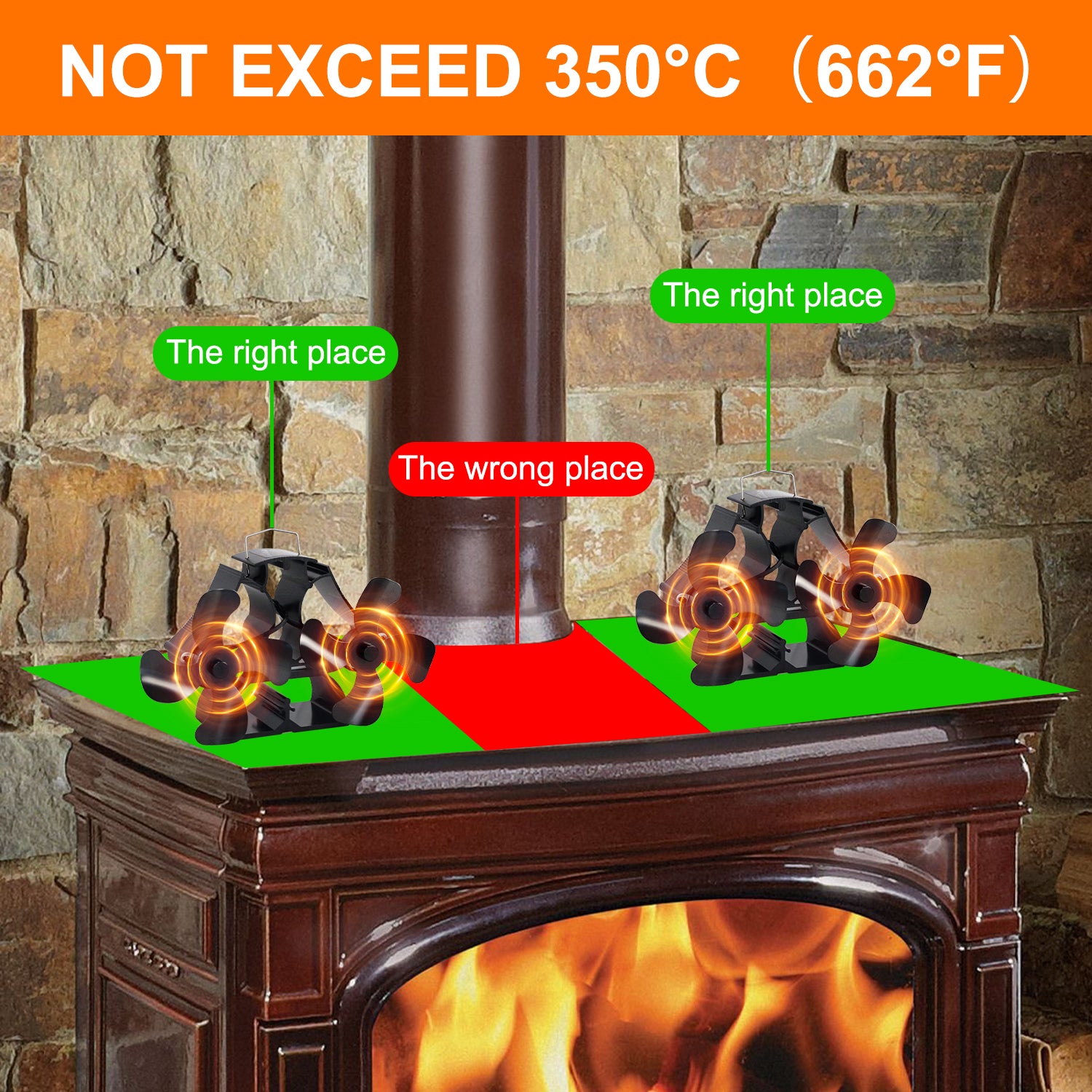 8 Blade Stove Fan VDSF664B - Eco-Friendly Heat Powered Stove Fan for Wood Burning Stoves, Fireplace & Pellet Stoves - Silent Operation & Efficient Heat Distribution for Home Heating