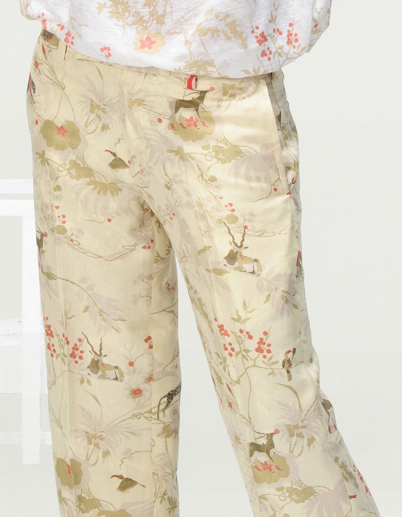 Premium Straight Fit Trousers in Silk Damask Ivory - Elegant Formal Pants for Business Meetings & Special Occasions
