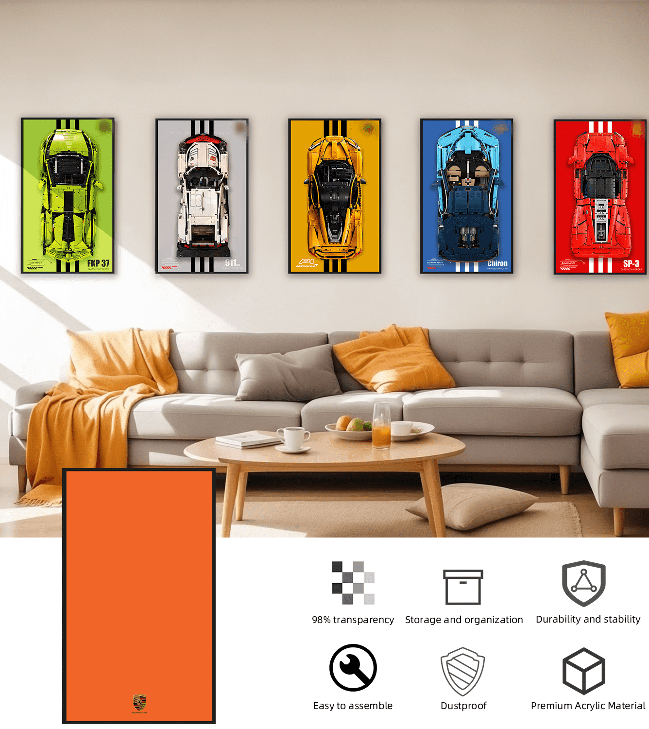 LEGO Technic 42056 Porsche 911 GT3 RS Wall Display Frame - Premium Showcase for LEGO Car Models - Perfect for Home Office Decor & Collector's Display