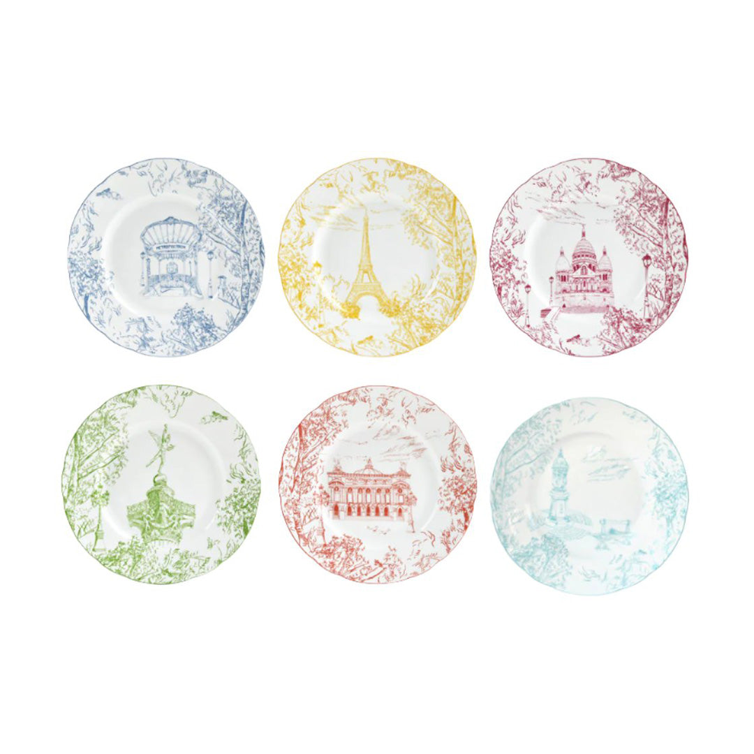 Tout Paris Salad Plates Set of 6 - Elegant French Dinnerware for Entertaining - Perfect for Salads, Appetizers & Dinner Parties
