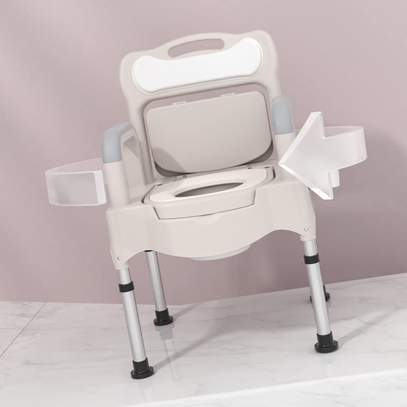 **Adjustable Height Adult Bedside Commode - Portable Toilet Chair for Seniors & Disabled with Arms - White - Ideal for Home Care, Elderly Assistance & Post-Surgery Recovery**