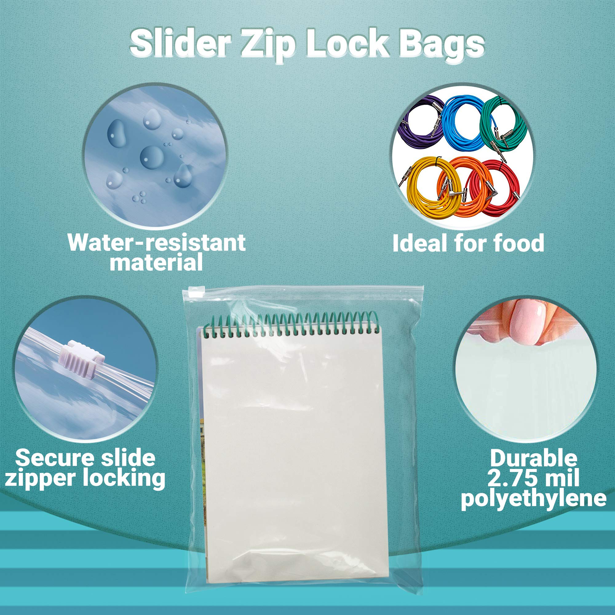 APQ 250 Pack 8x10 Slide Seal Reclosable Plastic Bags - 2.75 Mil Clear Polyethylene Storage Bags for Food, Industrial & Medical Use - Perfect for Packaging, Organizing & Protecting Items