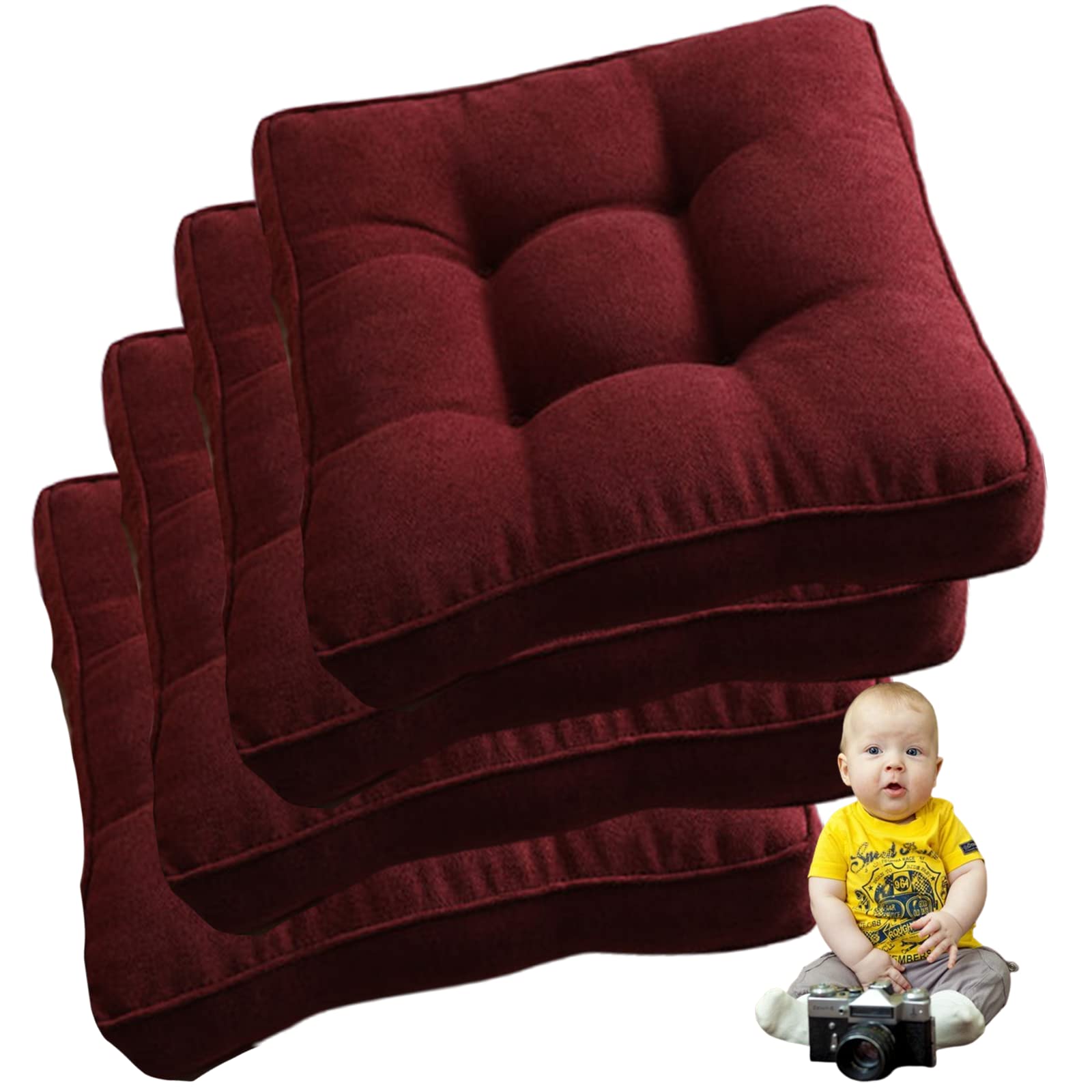 Premium Velvet Chair Cushions with Ties - Ultra Soft Seat Pads for Dining & Patio Chairs (Set of 4, 18