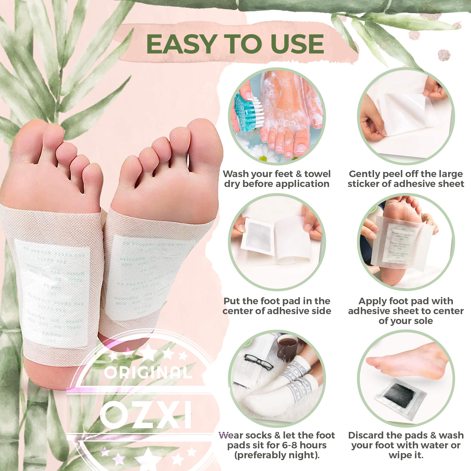 OZXI Natural Organic Foot Patches - Detox Cleansing & Pain Relief for Men & Women (10 Pack) | Stress Relief, Better Sleep, Foot Care for Relaxation at Home or Travel