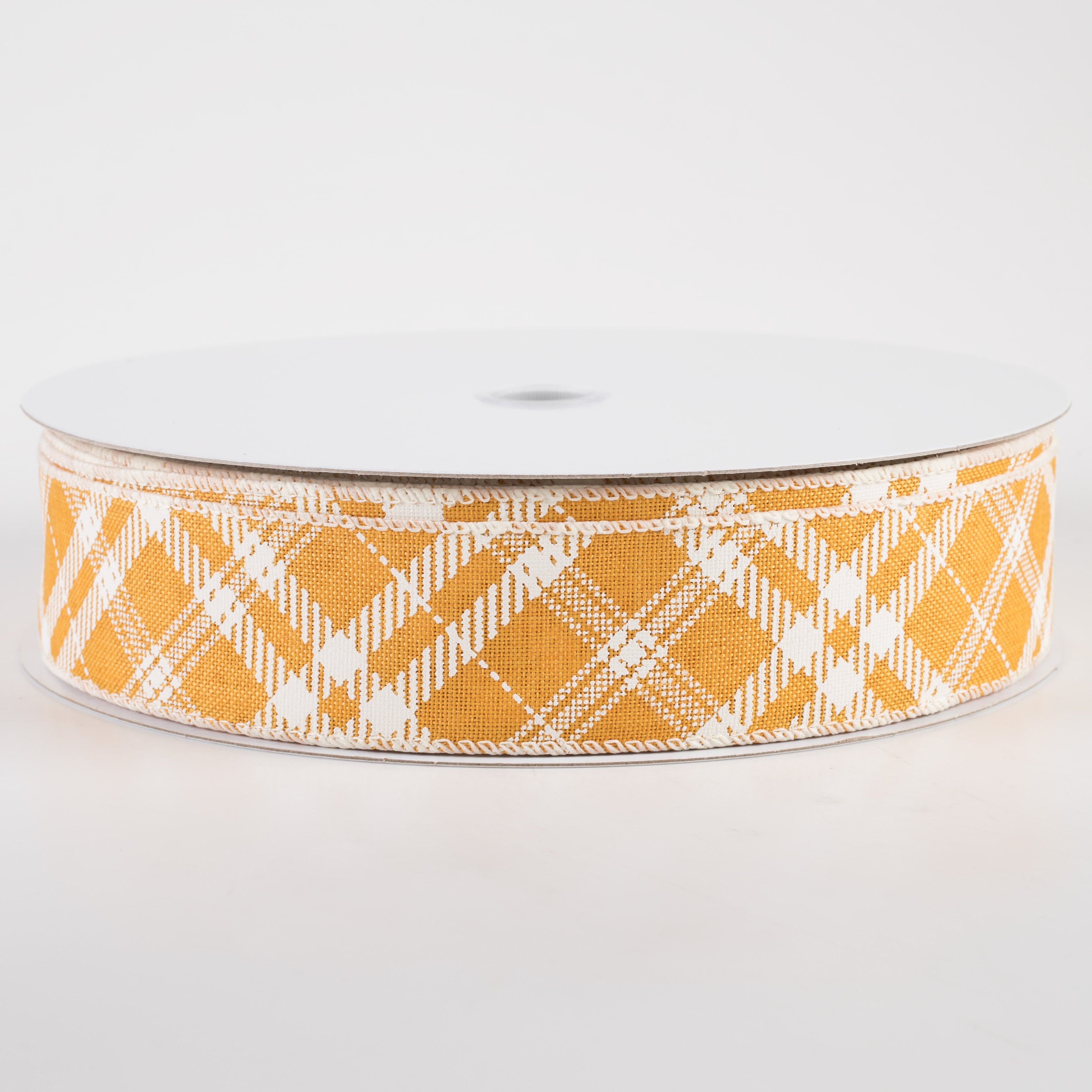 1.5 Inch Linen Hazel Diagonal Plaid Ribbon - Sunflower Yellow (50 Yards) for Gift Wrapping, DIY Crafts, Hair Bows, and Home Decor