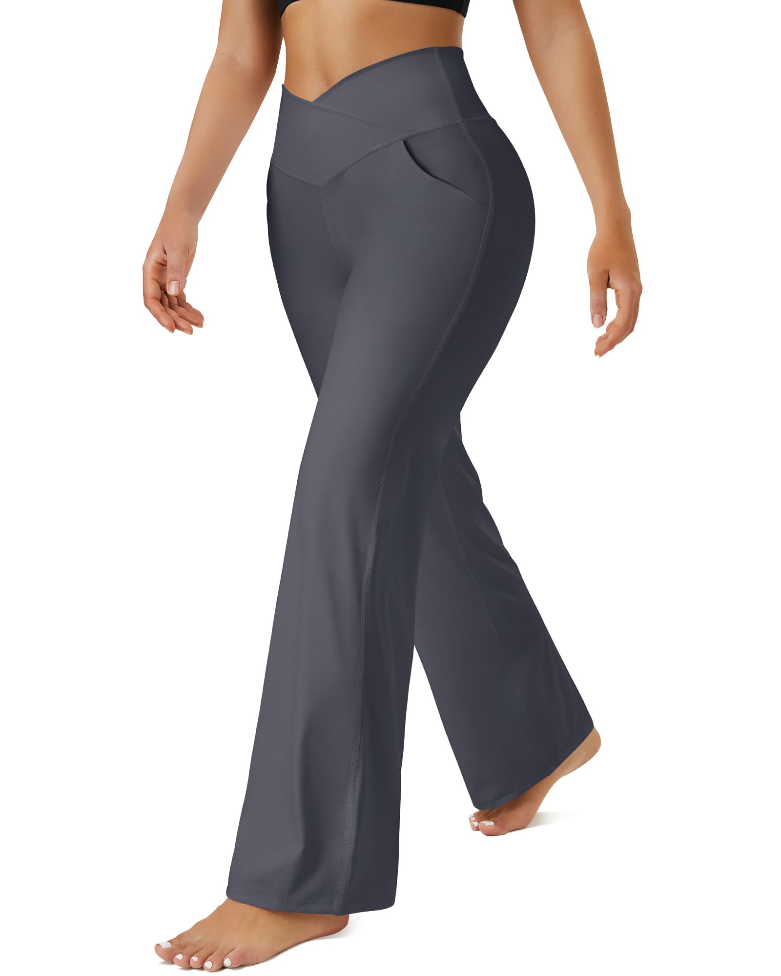 Women's Crossover Wide Leg Yoga Pants with Pockets - High Waist Loose Straight Leg Casual Lounge Pants for Yoga, Workout & Everyday Wear | Trendy Comfortable Athletic Pants for Women