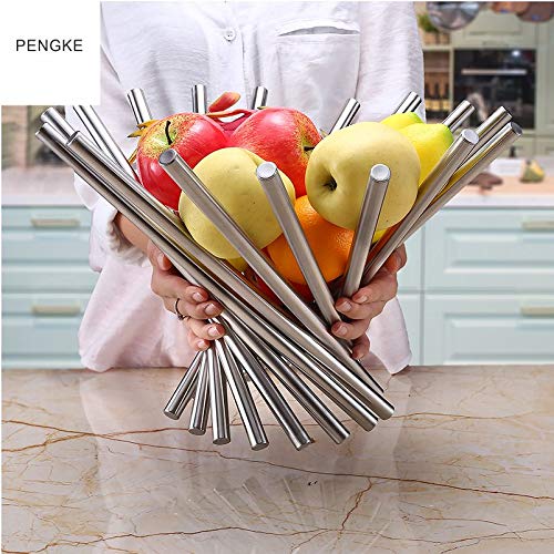 Stainless Steel Rotating Fruit Bowl for Kitchen Countertop - Creative Fruit Basket & Vegetable Storage Organizer - Perfect for Living Room, Dining Room & Home Decor - Ideal for Fresh Fruits, Bread & Snacks Display