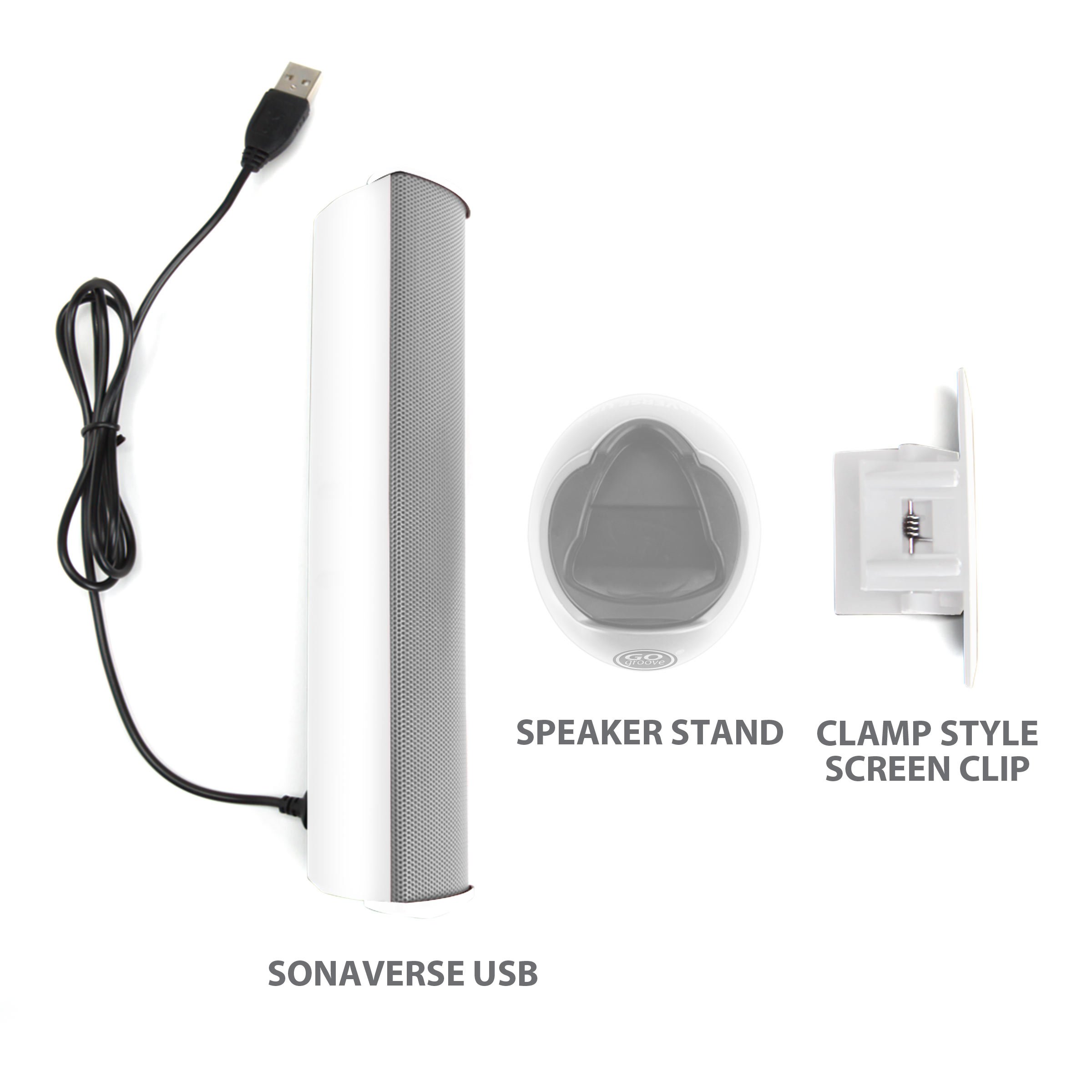 GOgroove SonaVERSE USB Powered Mini Sound Bar - Portable External Computer Speaker with Clip-On Design for Laptops & Monitors | Digital Audio Input & Power via Single USB Cable (White) | Perfect for Home Office, Gaming & Music Streaming