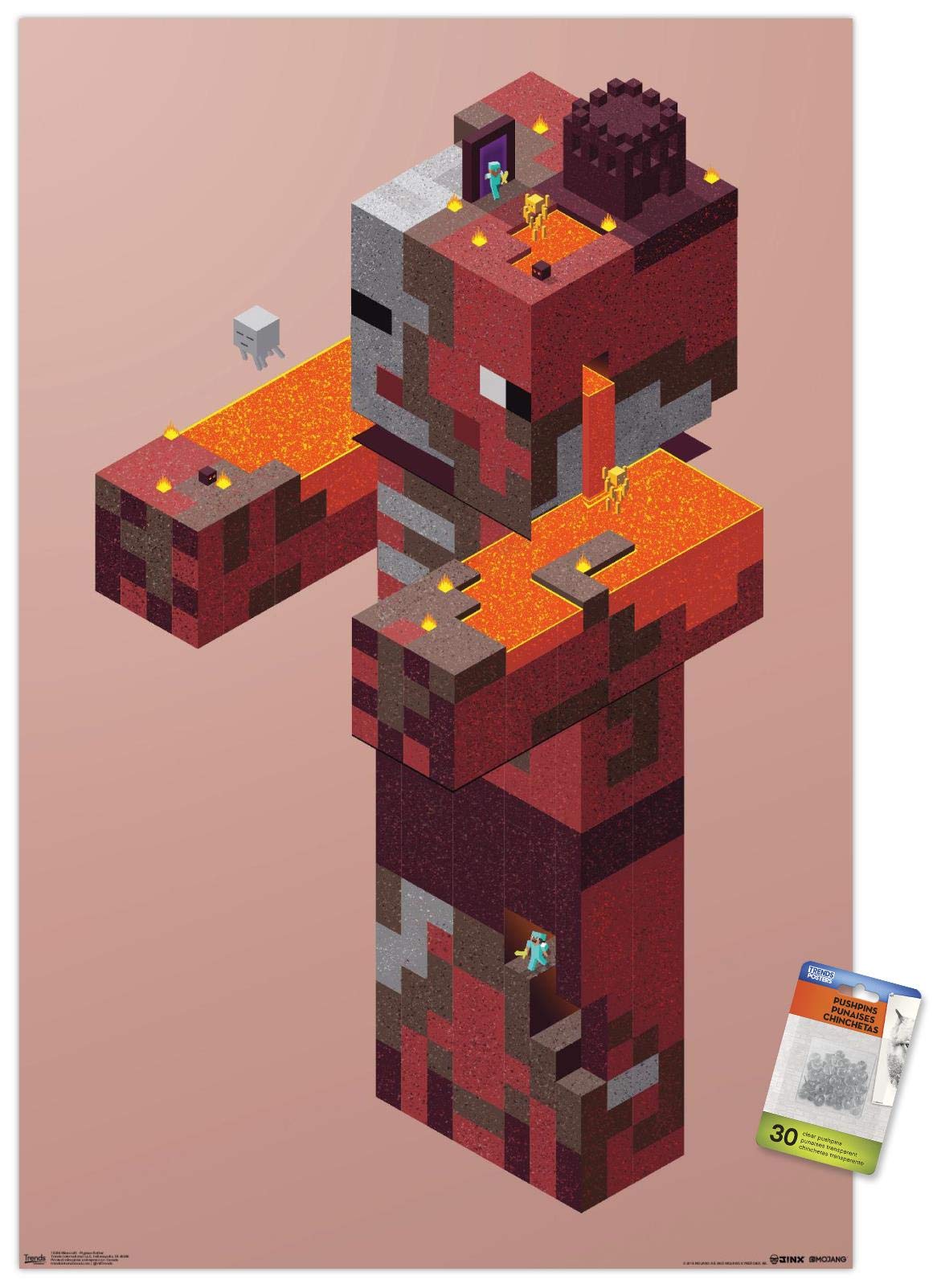 Minecraft Pigman Nether Wall Poster with Push Pins - 12x18 Inch Gaming Room Decor for Bedroom, Dorm & Office - Perfect Gift for Minecraft Fans & Collectors
