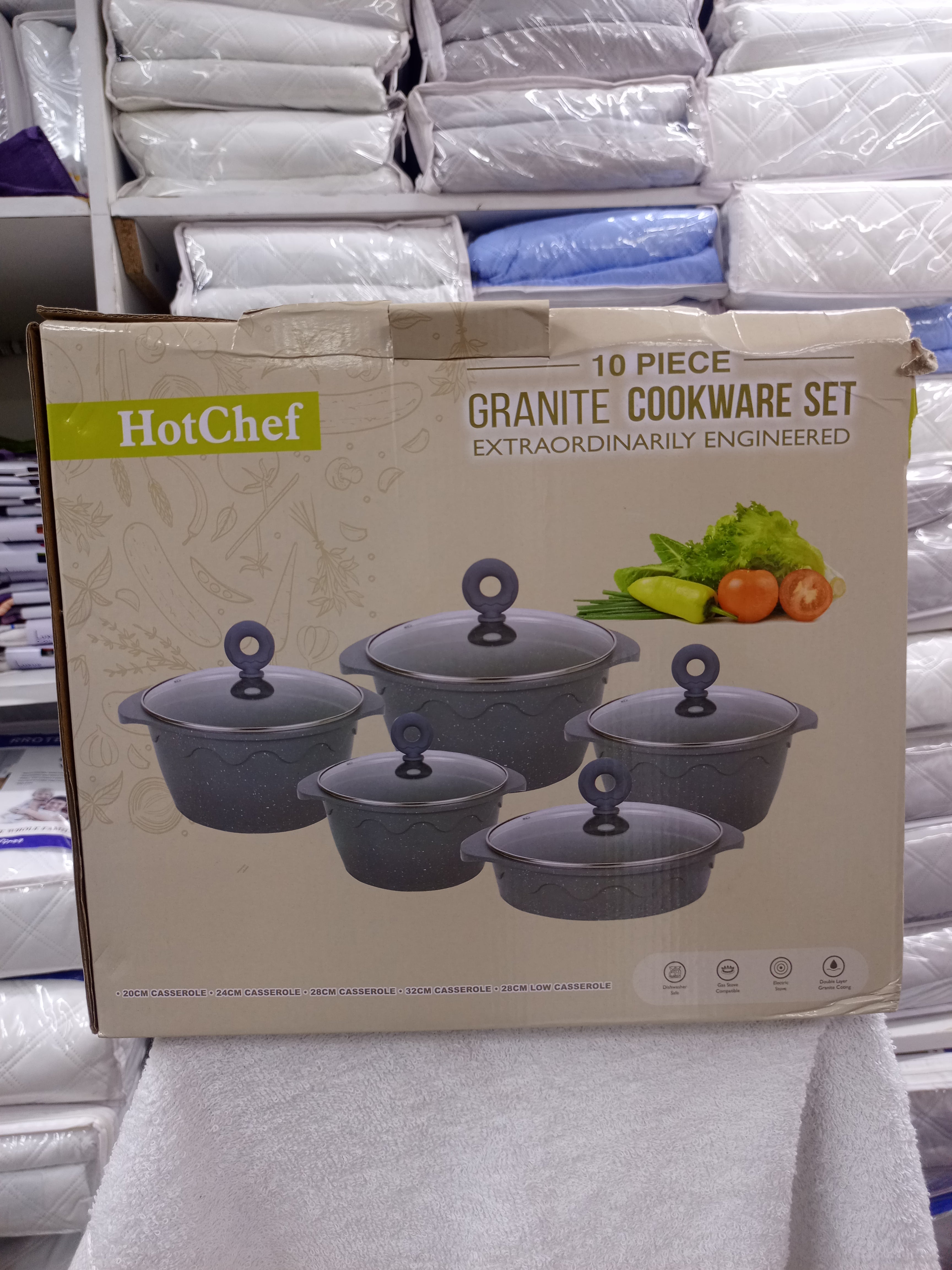 HotChef 10-Piece Nonstick Granite Coating Cookware Set - Pots and Pans Kitchen Essentials for Frying, Boiling & Cooking | Perfect for Home Chefs & Professional Kitchens
