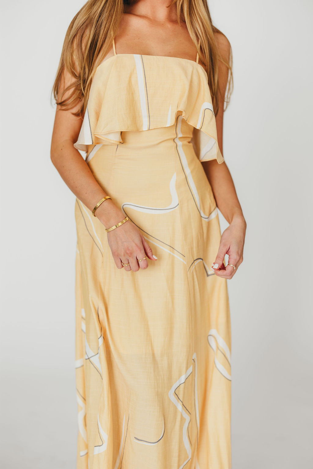 Lark Ruffle Detail Maxi Dress in Mango - Flowy Summer Beach Dress for Women, Boho Chic Midi Dress with Ruffles, Perfect for Vacations, Weddings & Date Nights