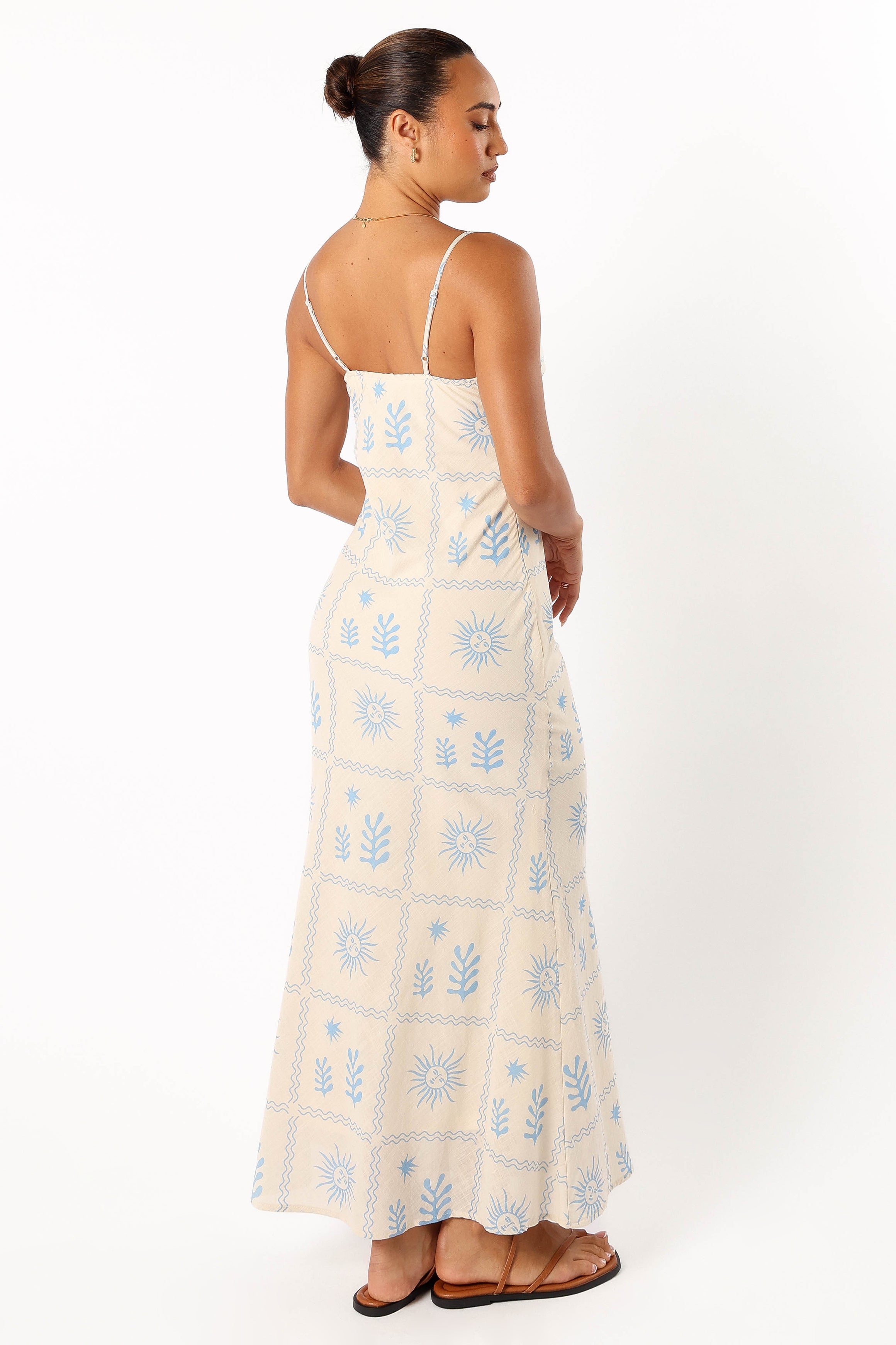 Coco Maxi Slip Dress - Blue & Cream | Elegant Summer Beach Dress for Women | Perfect for Vacations, Weddings & Date Nights
