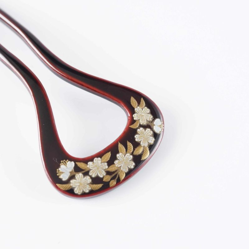 Handmade Kyoto Japanese Kanzashi Hairpin - Pure Gold Maki-e Urushi Lacquer & Raden Mother of Pearl Inlay Cherry Blossom Design | Traditional Hair Ornament for Weddings, Tea Ceremonies & Cultural Events